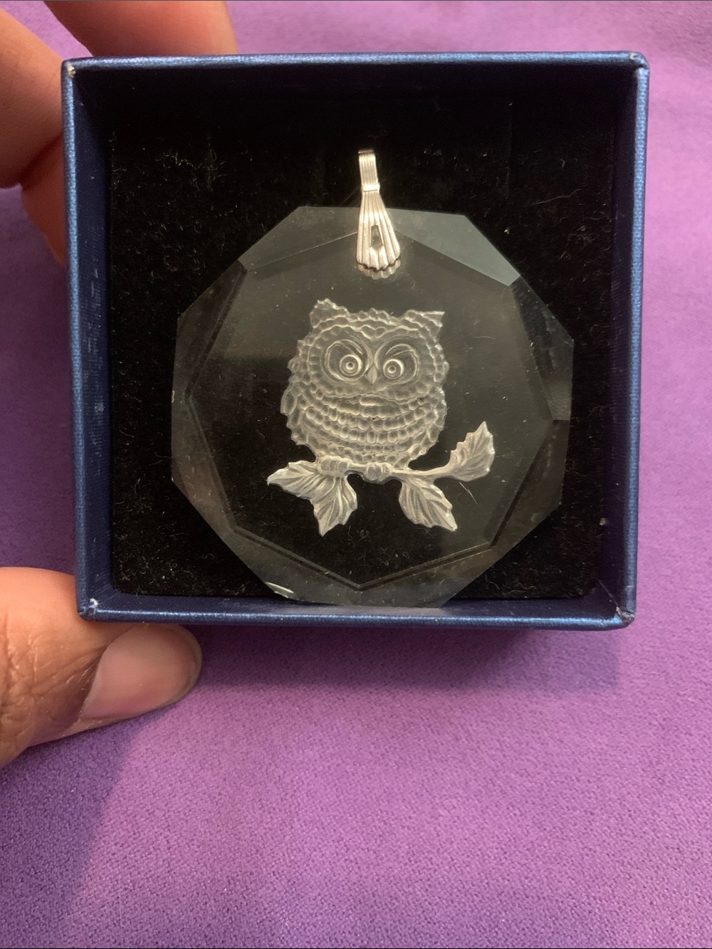 Vintage Hallmark Crystal Owl🦉Pendant - Clear Glass with Silver Bail